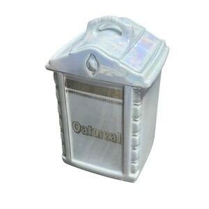 Mepoco Ware Vintage Oatmeal‎ Container Lusterware Ceramic Kitchen Storage Decor